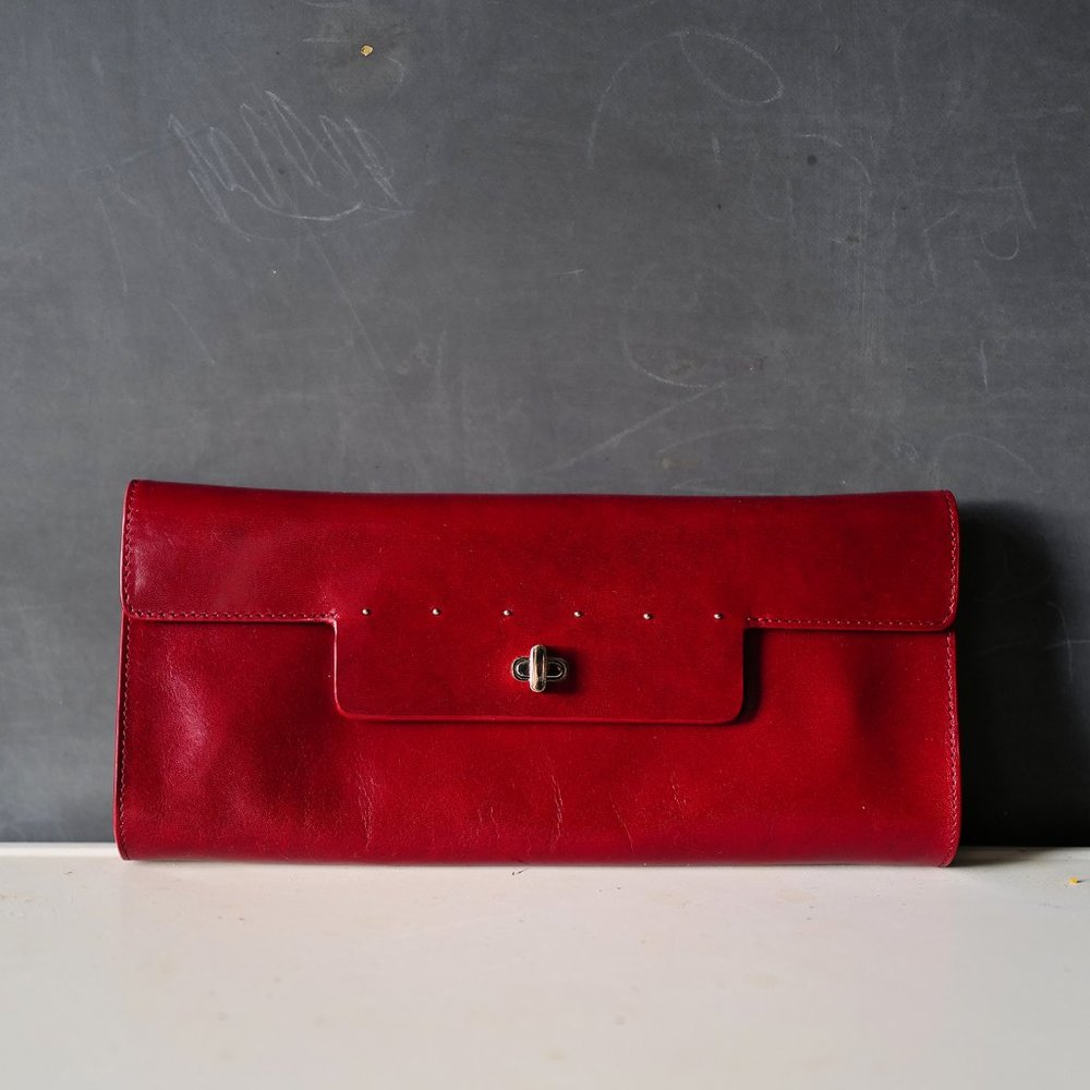 Fire Engine Red Monsac Convertible Clutch with original dust bag